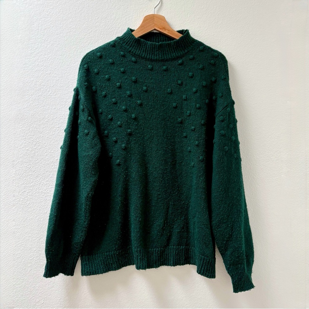 Green Dotted Mockneck Knit Sweater